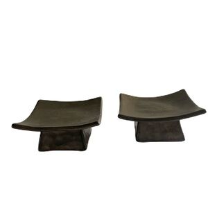 Pier 1 Set of 2 Bronzed Ceramic Pottery Pedestal Candle Holders